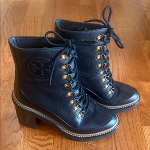 Tory Burch Black Lace-Up Leather Boots, size 8